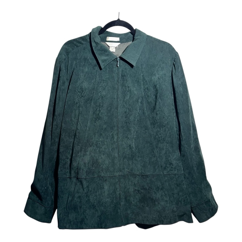 EUC CJ BANKS STRETCH Faux Suede Green Zipper Jacket - 2X